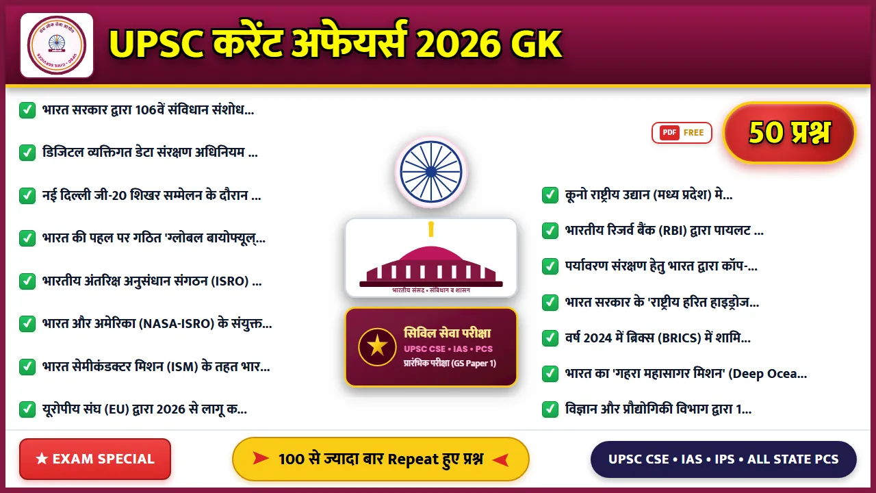 UPSC करेंट अफेयर्स 2026: महत्वपूर्ण प्रश्न और उत्तर हिंदी में
